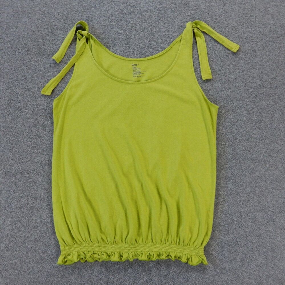 Gap Womens Tank Top Small Green Tie Strap Bright Lime Adjustable Ruched Solid